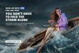 Image of a woman rowing a boat trying to navigate dark and stormy seas. Text: Does life with C3G feel like this? You don't have to face the storm alone. Look inside for tools, tips and more.